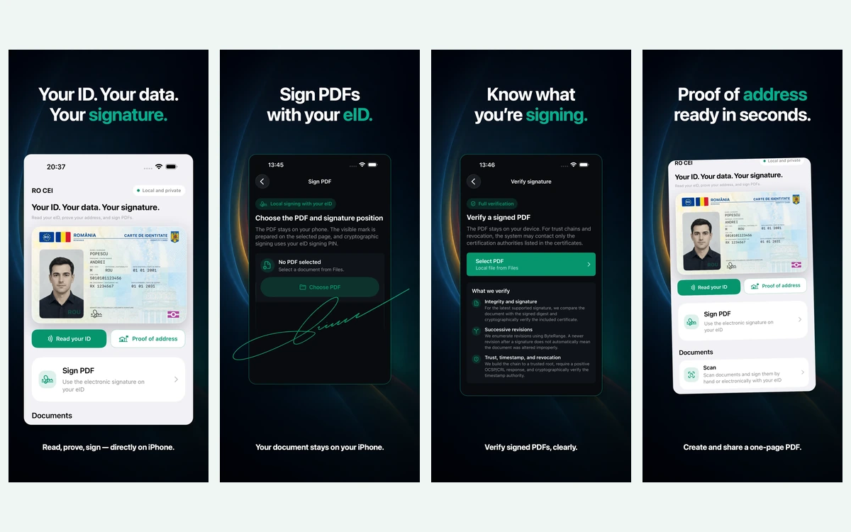 CEI One iPhone home screen with electronic identity and PDF actions